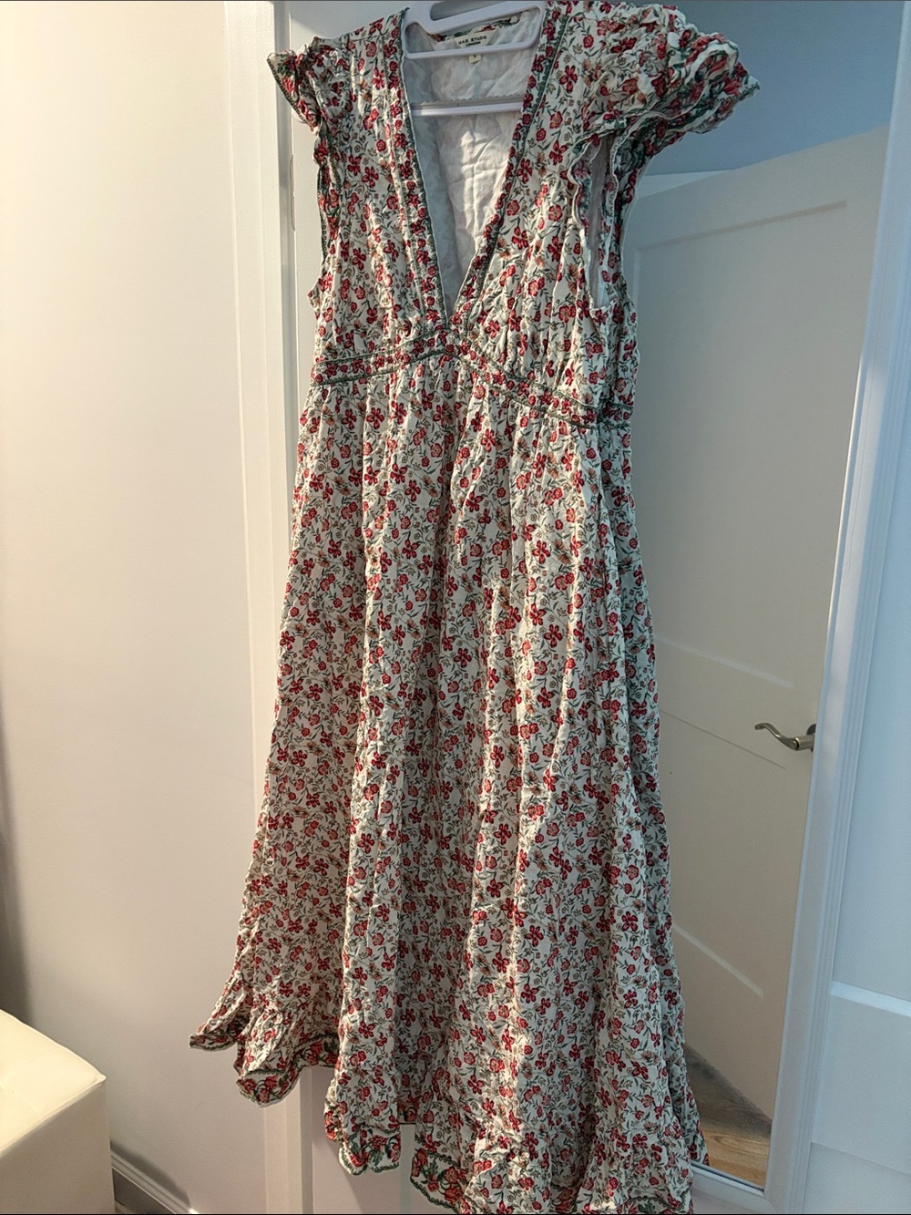 Max Studio Red Floral Maxi Dress on Cream Ground